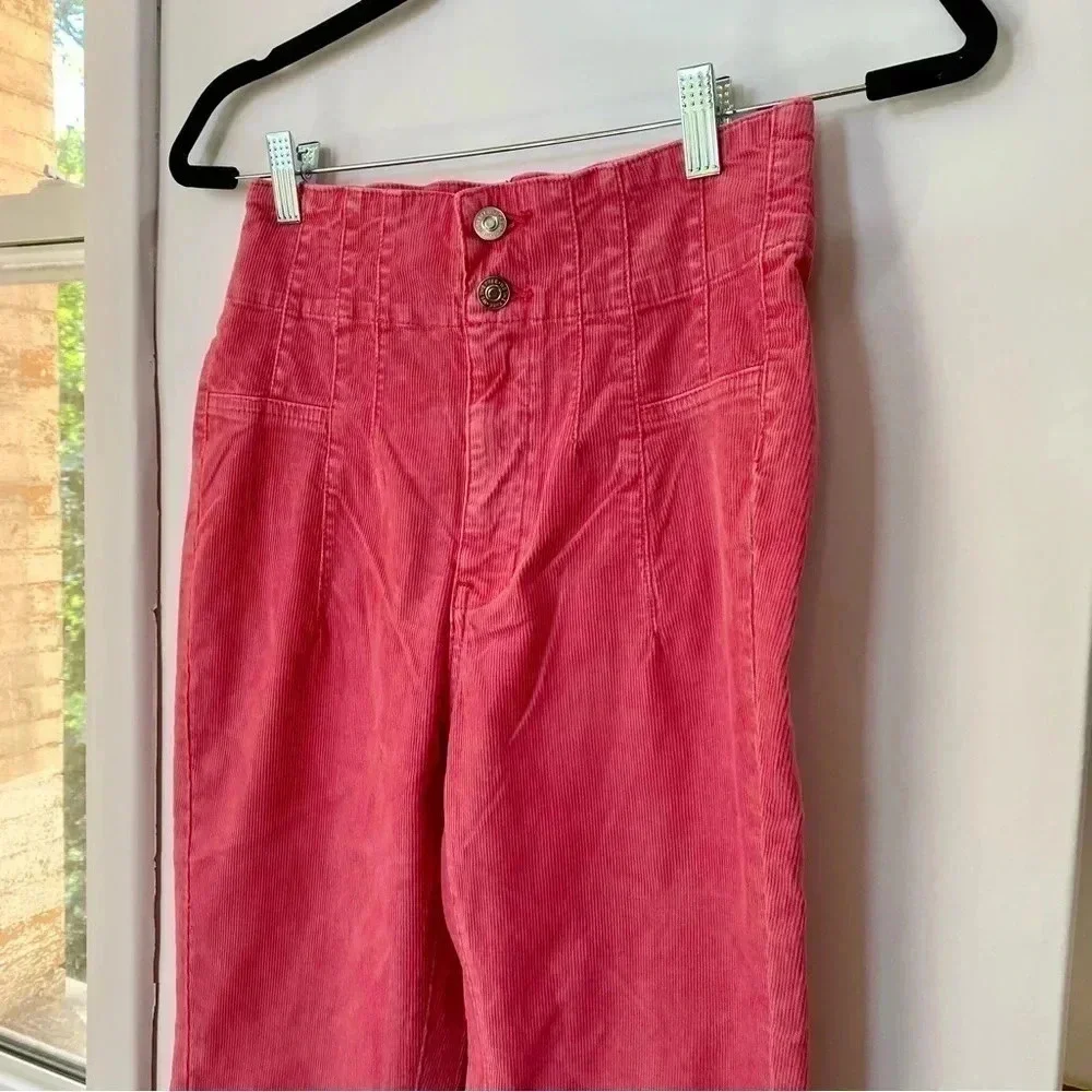 NWT Free People We The Free Jayde Cord Flare Jeans Hot Pink 26